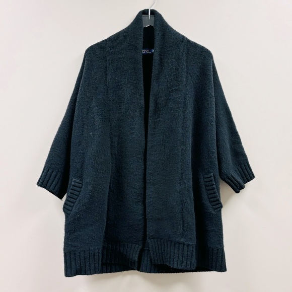 Polo Ralph Lauren 3/4 Sleeve Open Cardigan Black Wool and Cashmere Blend Large - Picture 1 of 6